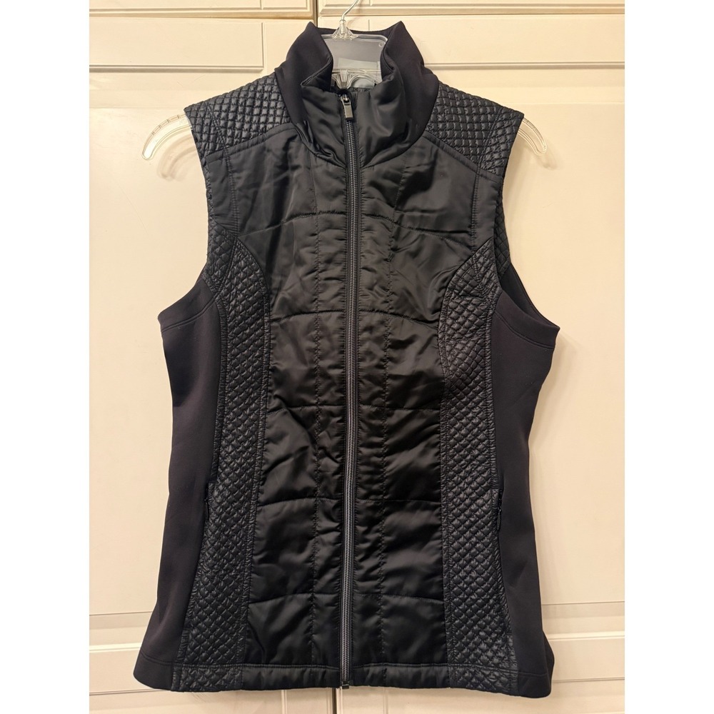 Athleta Womens Black Quilted Mixed Media Full Zip Puffer Vest Stand Collar S